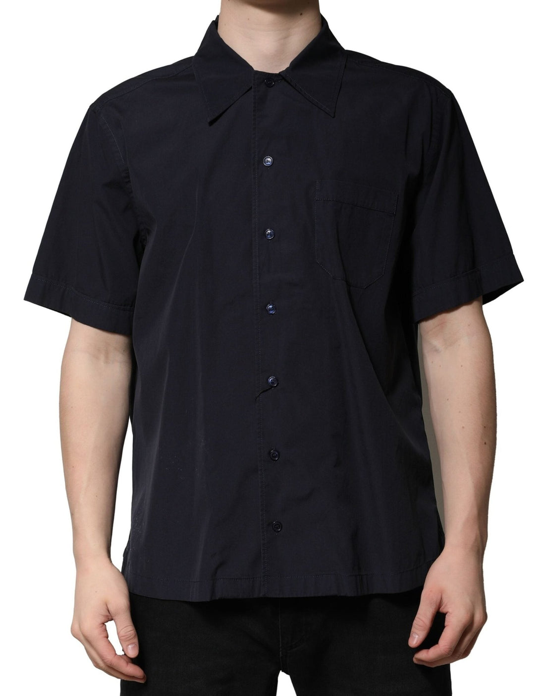 Dolce & Gabbana Dark Blue Cotton Short Sleeves Casual Shirt - RIMODA
