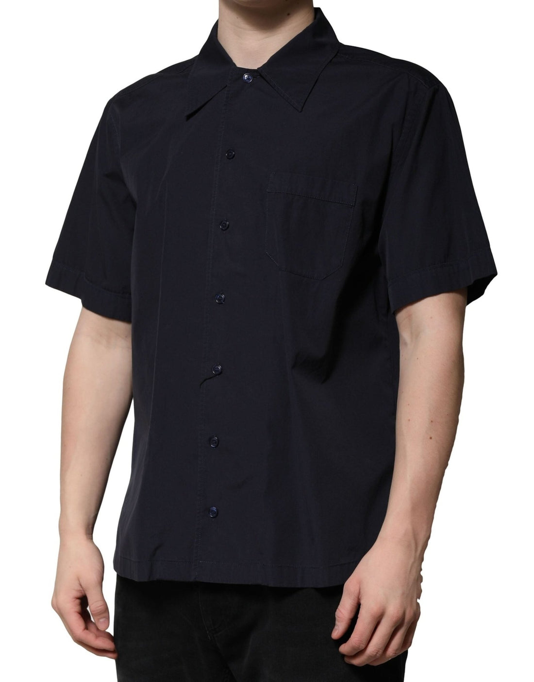 Dolce & Gabbana Dark Blue Cotton Short Sleeves Casual Shirt - RIMODA
