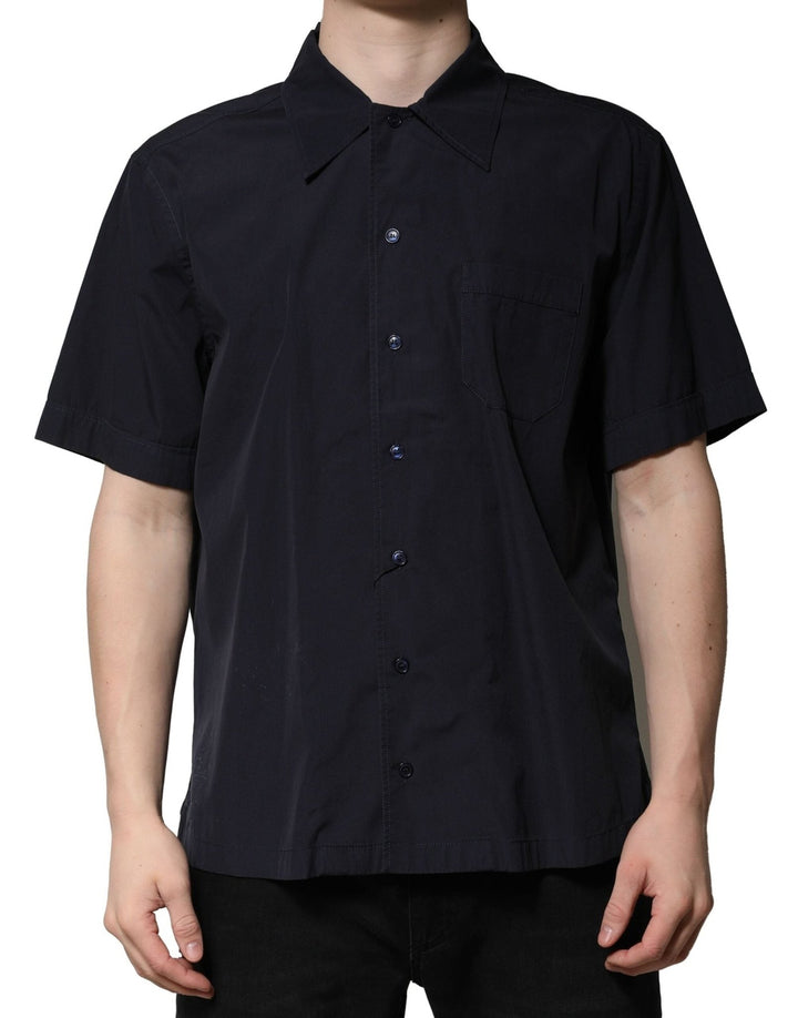 Dolce & Gabbana Dark Blue Cotton Short Sleeves Casual Shirt - RIMODA