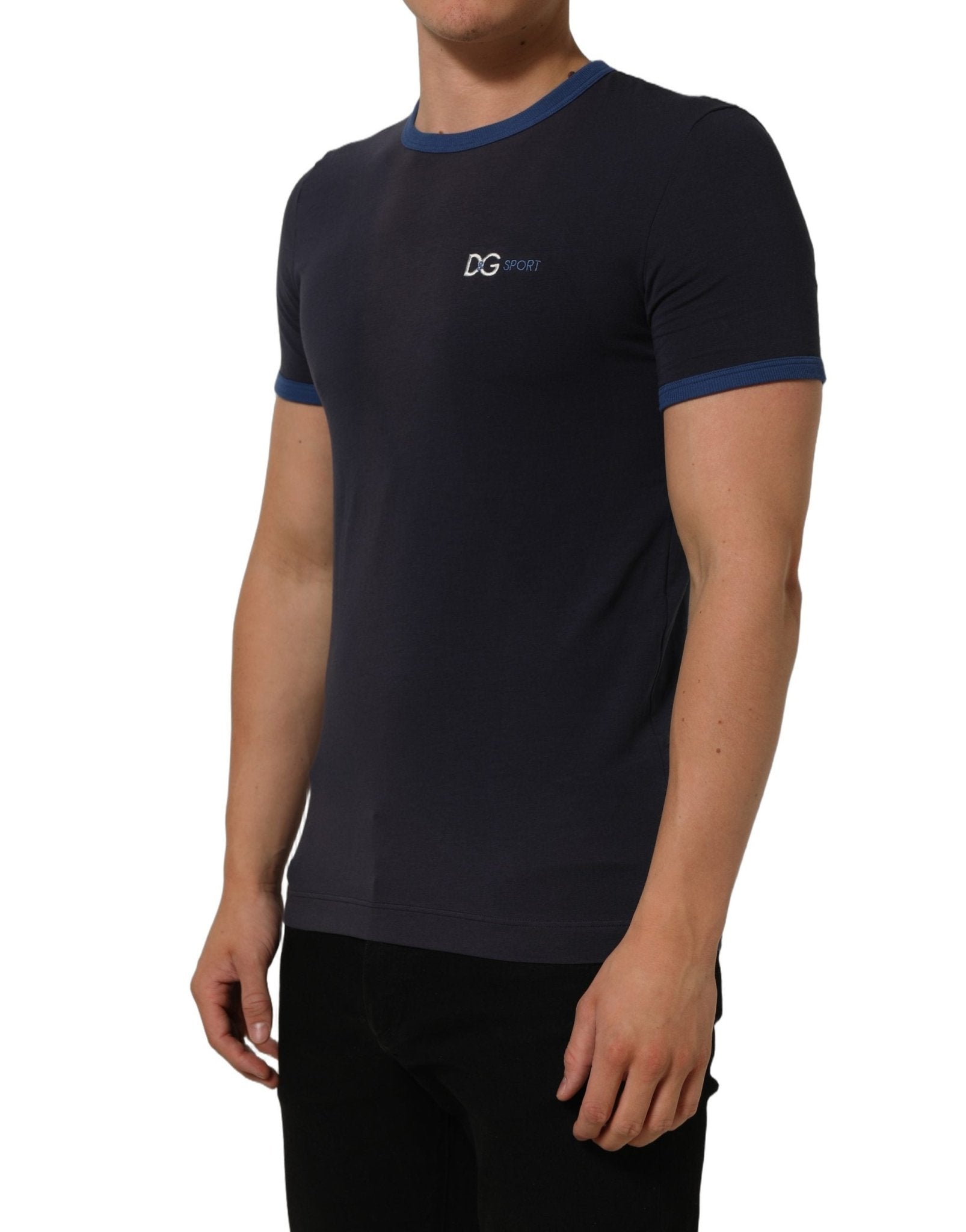 Dolce & Gabbana Dark Blue Cotton Stretch Round Neck T-shirt - RIMODA