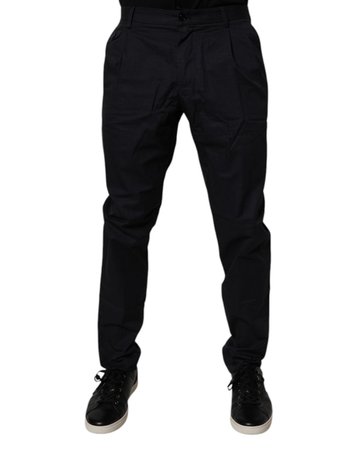 Dolce & Gabbana Dark Blue Cotton Tapered Formal Pants - RIMODA