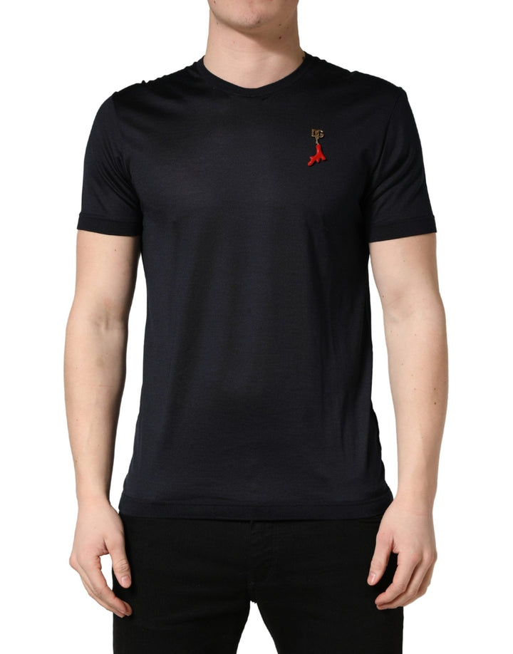 Dolce & Gabbana Dark Blue DG Logo Silk Men Crew Neck T-shirt - RIMODA