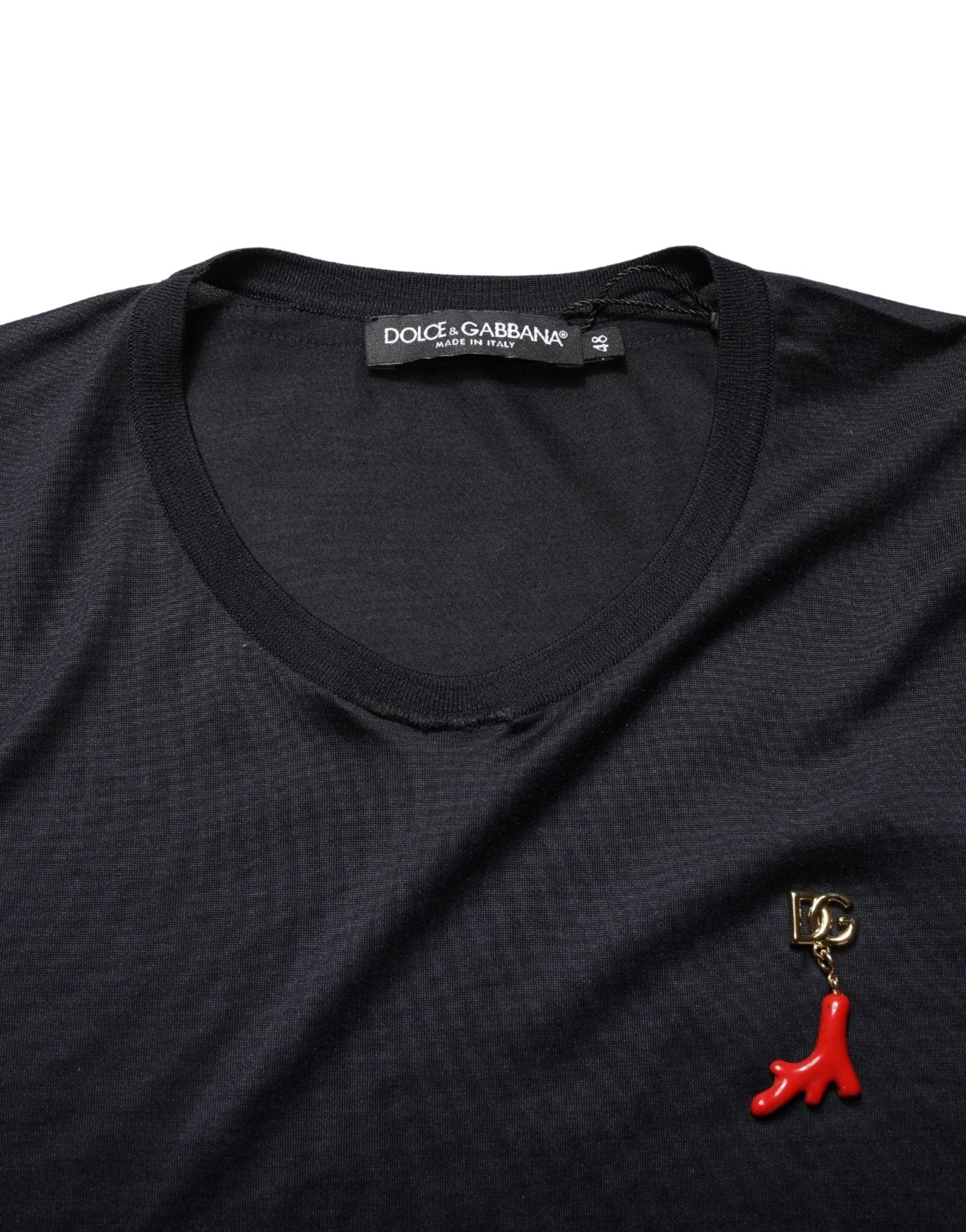 Dolce & Gabbana Dark Blue DG Logo Silk Men Crew Neck T-shirt - RIMODA
