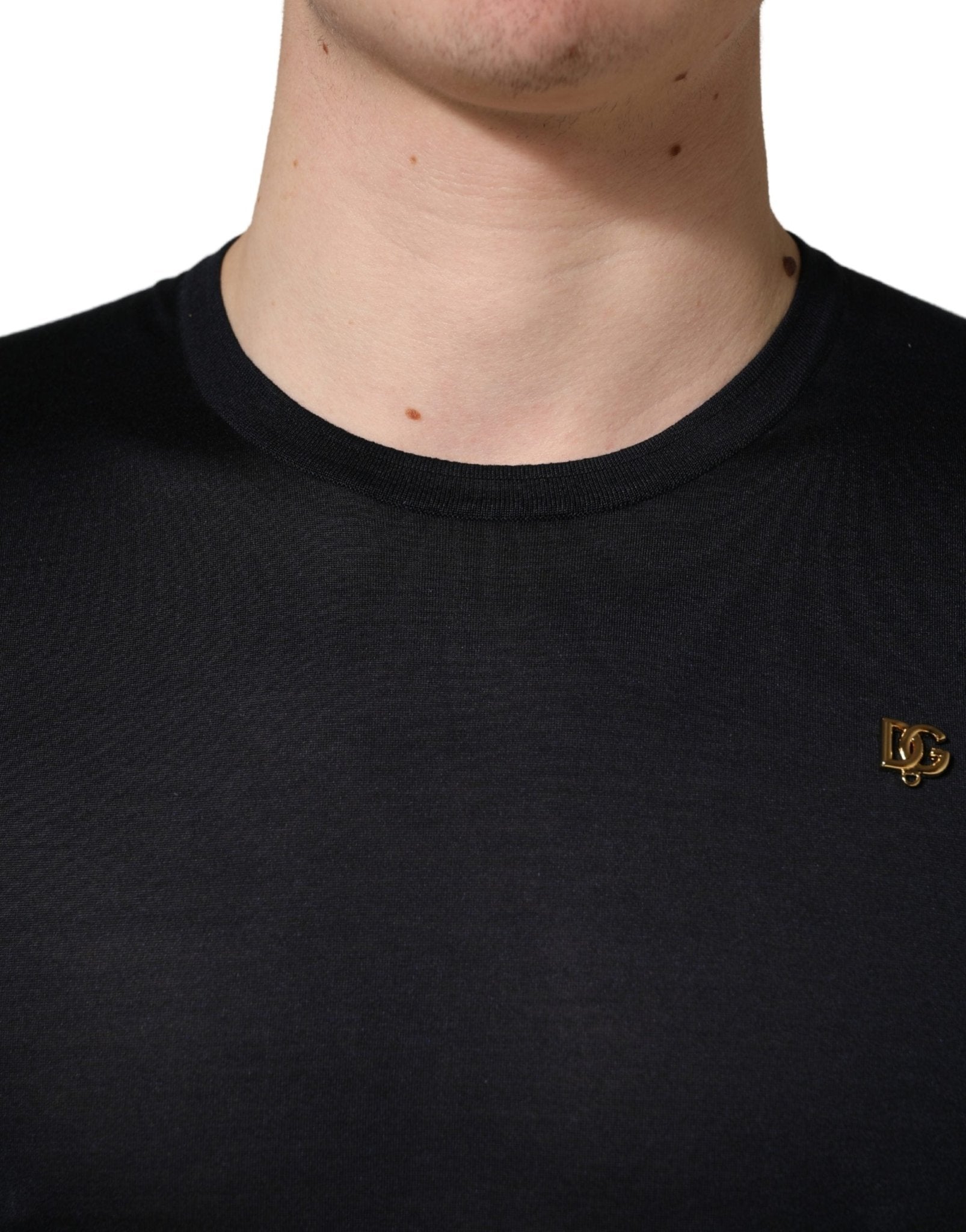 Dolce & Gabbana Dark Blue DG Logo Silk Men Crew Neck T-shirt - RIMODA
