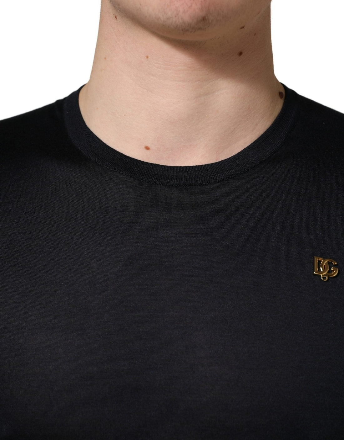 Dolce & Gabbana Dark Blue DG Logo Silk Men Crew Neck T-shirt - RIMODA