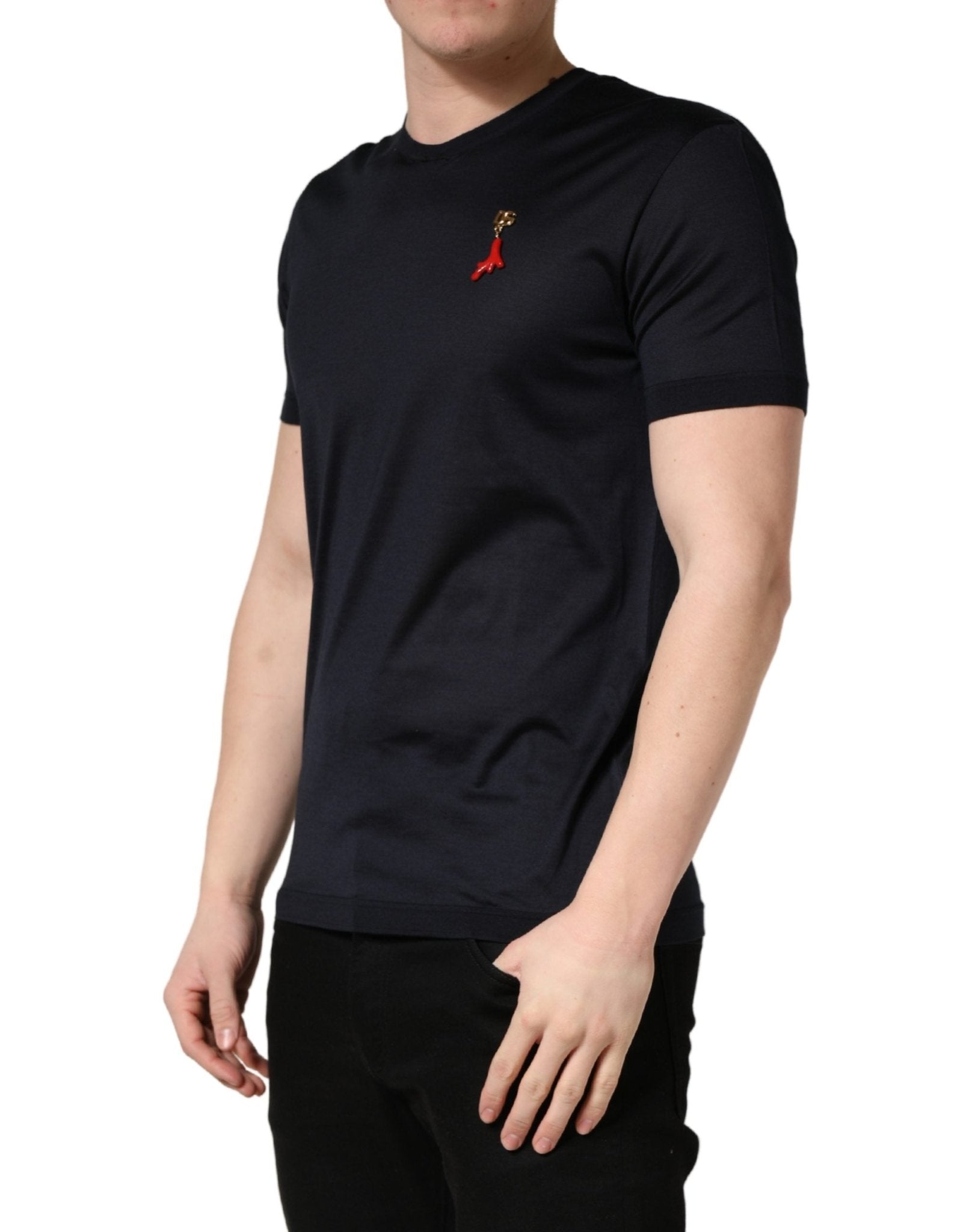 Dolce & Gabbana Dark Blue DG Logo Silk Men Crew Neck T-shirt - RIMODA