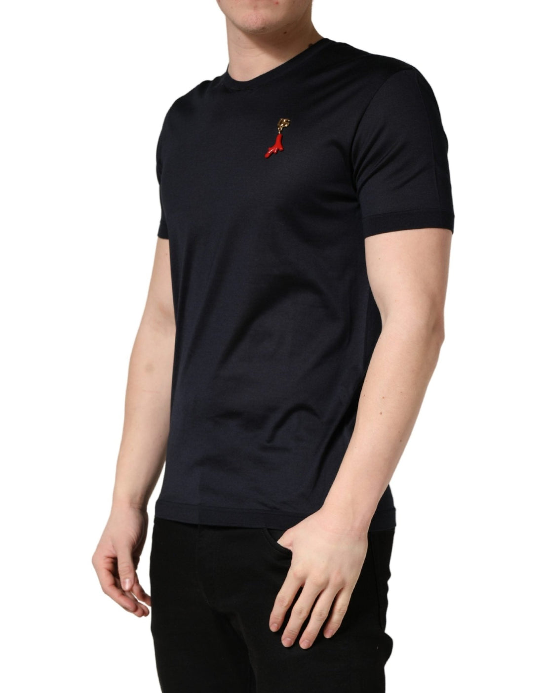 Dolce & Gabbana Dark Blue DG Logo Silk Men Crew Neck T-shirt - RIMODA