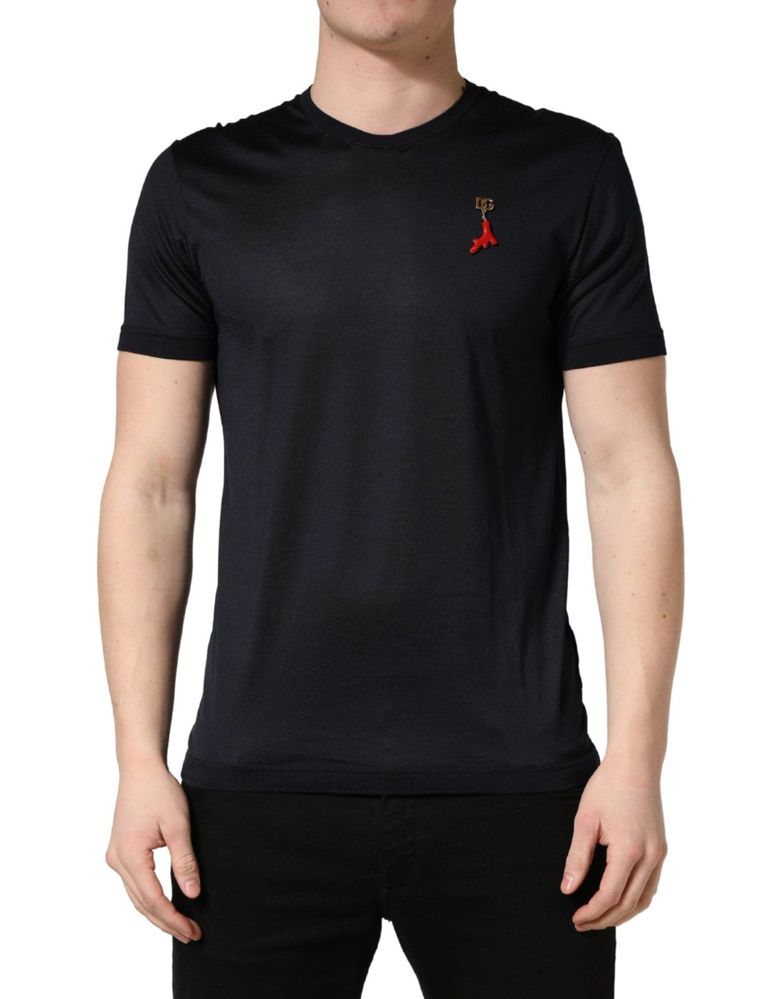 Dolce & Gabbana Dark Blue DG Logo Silk Men Crew Neck T-shirt - RIMODA