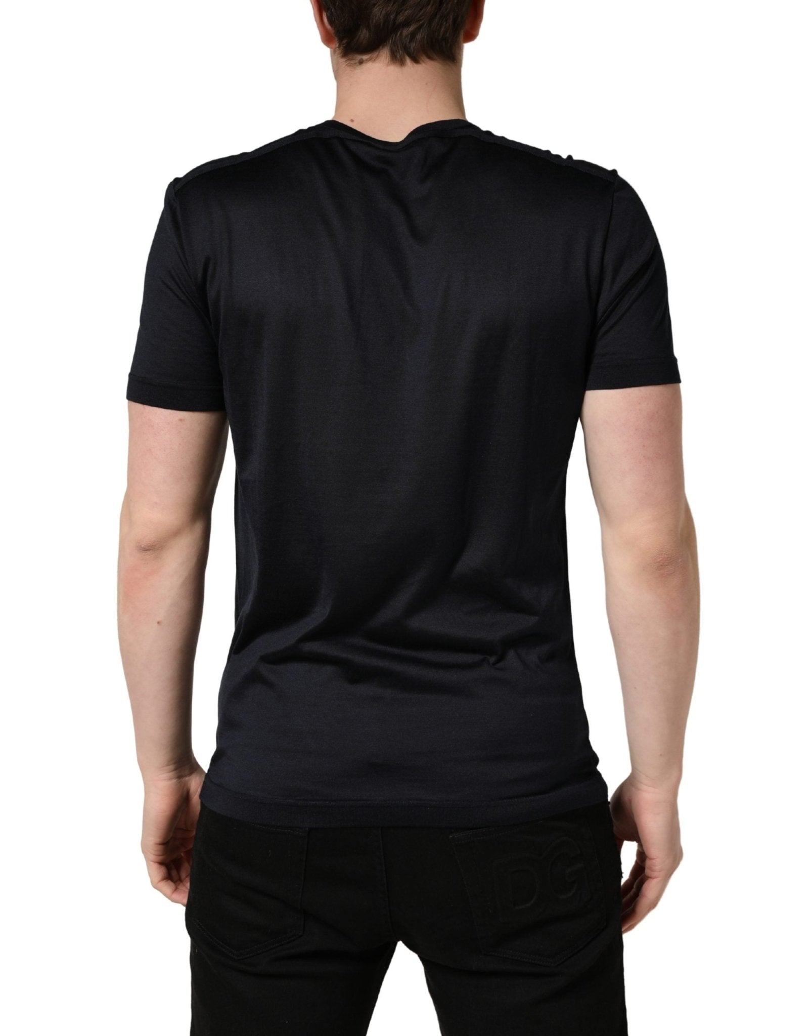 Dolce & Gabbana Dark Blue DG Logo Silk Men Crew Neck T-shirt - RIMODA