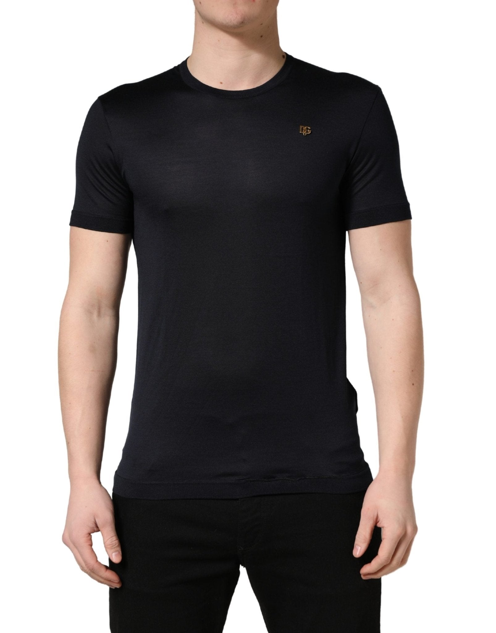 Dolce & Gabbana Dark Blue DG Logo Silk Men Crew Neck T-shirt - RIMODA