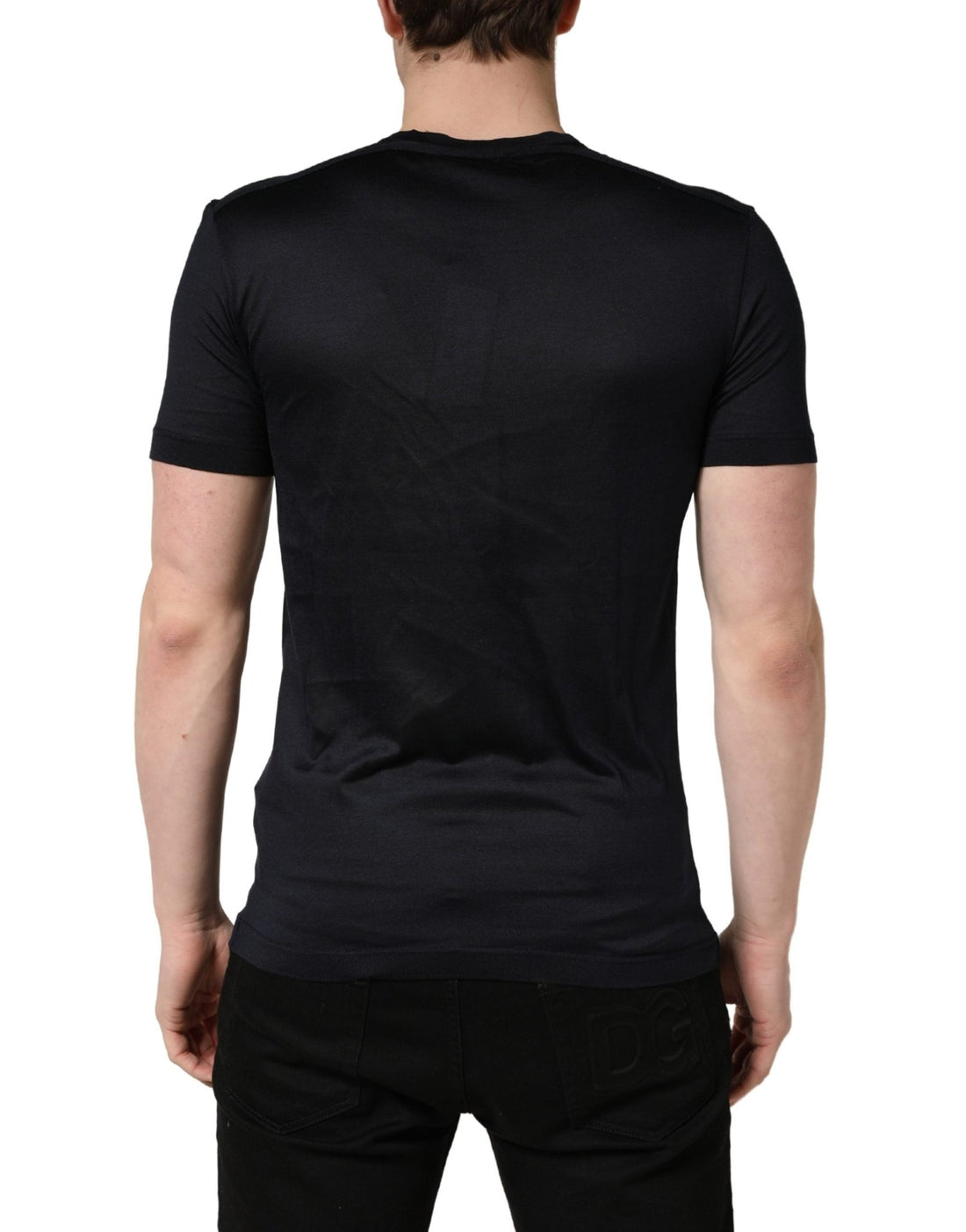 Dolce & Gabbana Dark Blue DG Logo Silk Men Crew Neck T-shirt - RIMODA