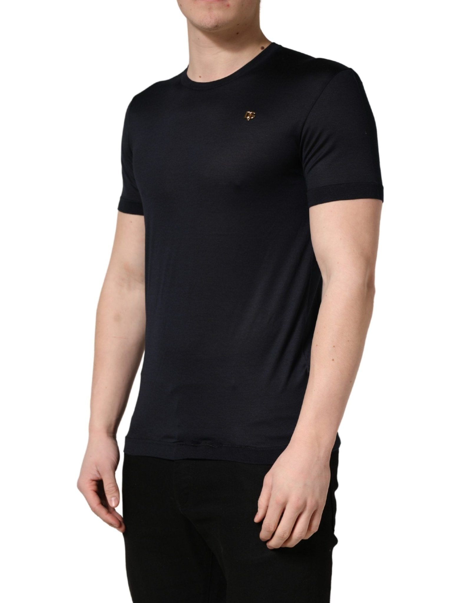 Dolce & Gabbana Dark Blue DG Logo Silk Men Crew Neck T-shirt - RIMODA