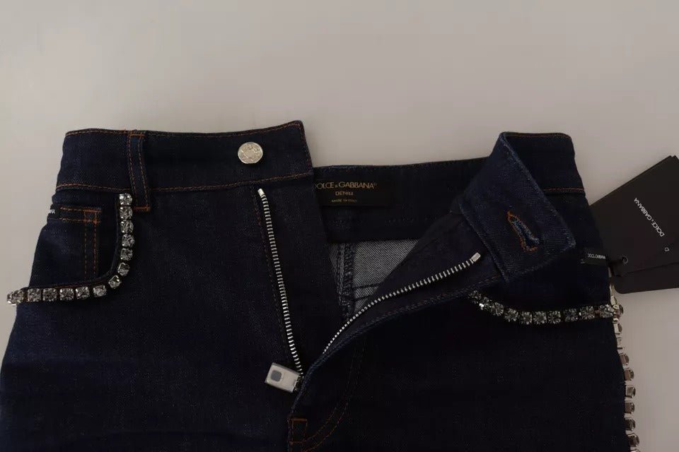Dolce & Gabbana Dark Blue Embellished Denim Hot Pants Shorts - RIMODA