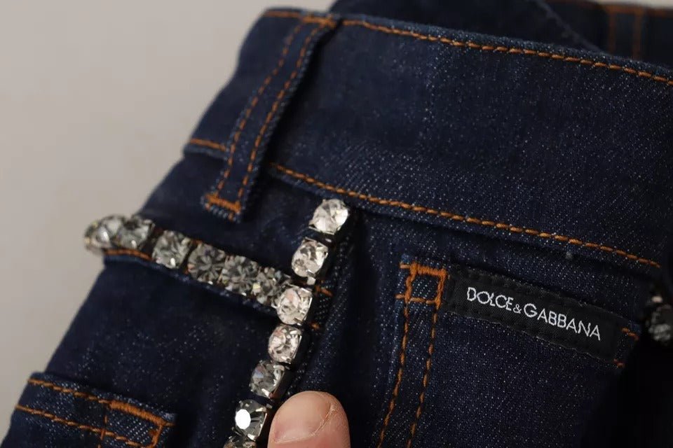 Dolce & Gabbana Dark Blue Embellished Denim Hot Pants Shorts - RIMODA