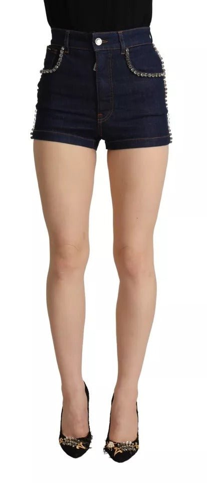 Dolce & Gabbana Dark Blue Embellished Denim Hot Pants Shorts - RIMODA