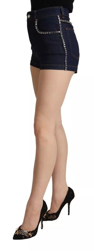 Dolce & Gabbana Dark Blue Embellished Denim Hot Pants Shorts - RIMODA
