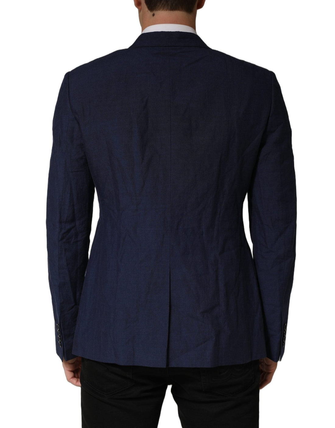 Dolce & Gabbana Dark Blue Flax Men Single Breasted Jacket - RIMODA