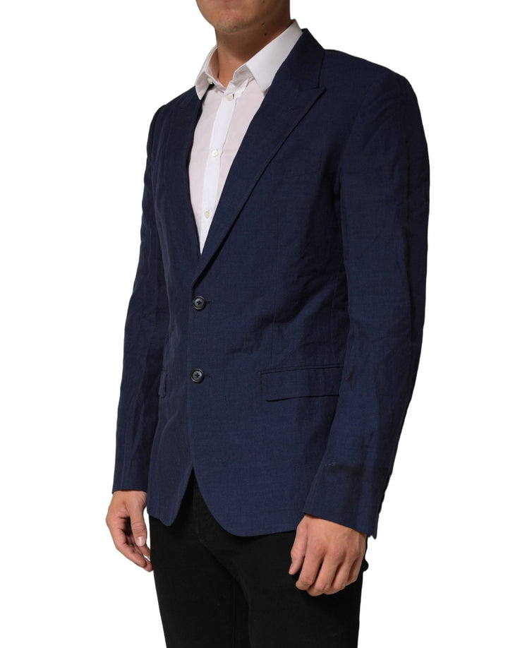 Dolce & Gabbana Dark Blue Flax Men Single Breasted Jacket - RIMODA