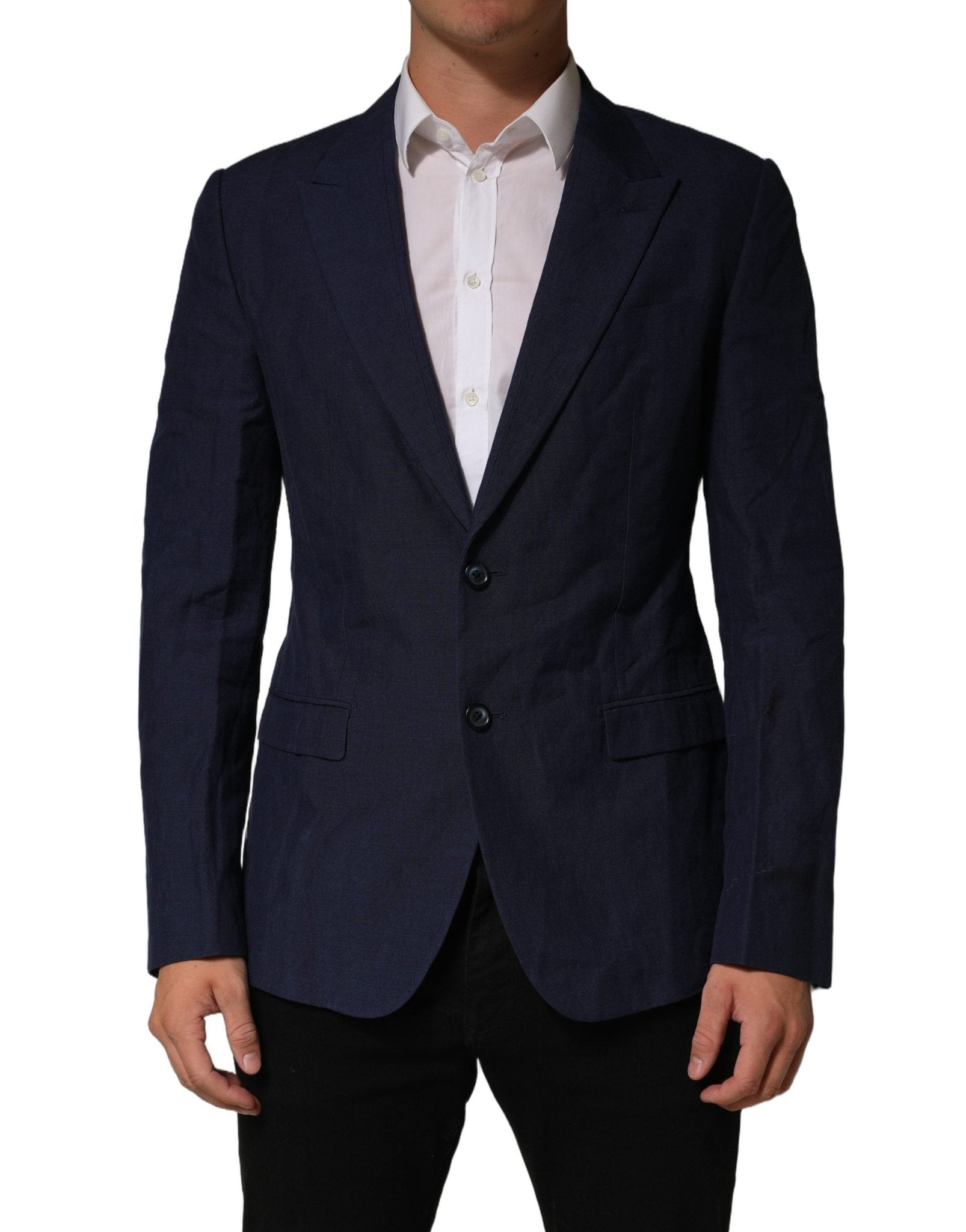 Dolce & Gabbana Dark Blue Flax Men Single Breasted Jacket - RIMODA
