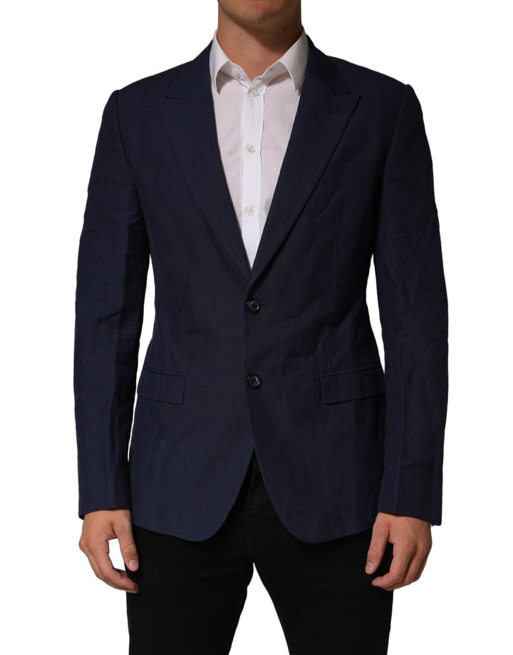 Dolce & Gabbana Dark Blue Flax Men Single Breasted Jacket - RIMODA
