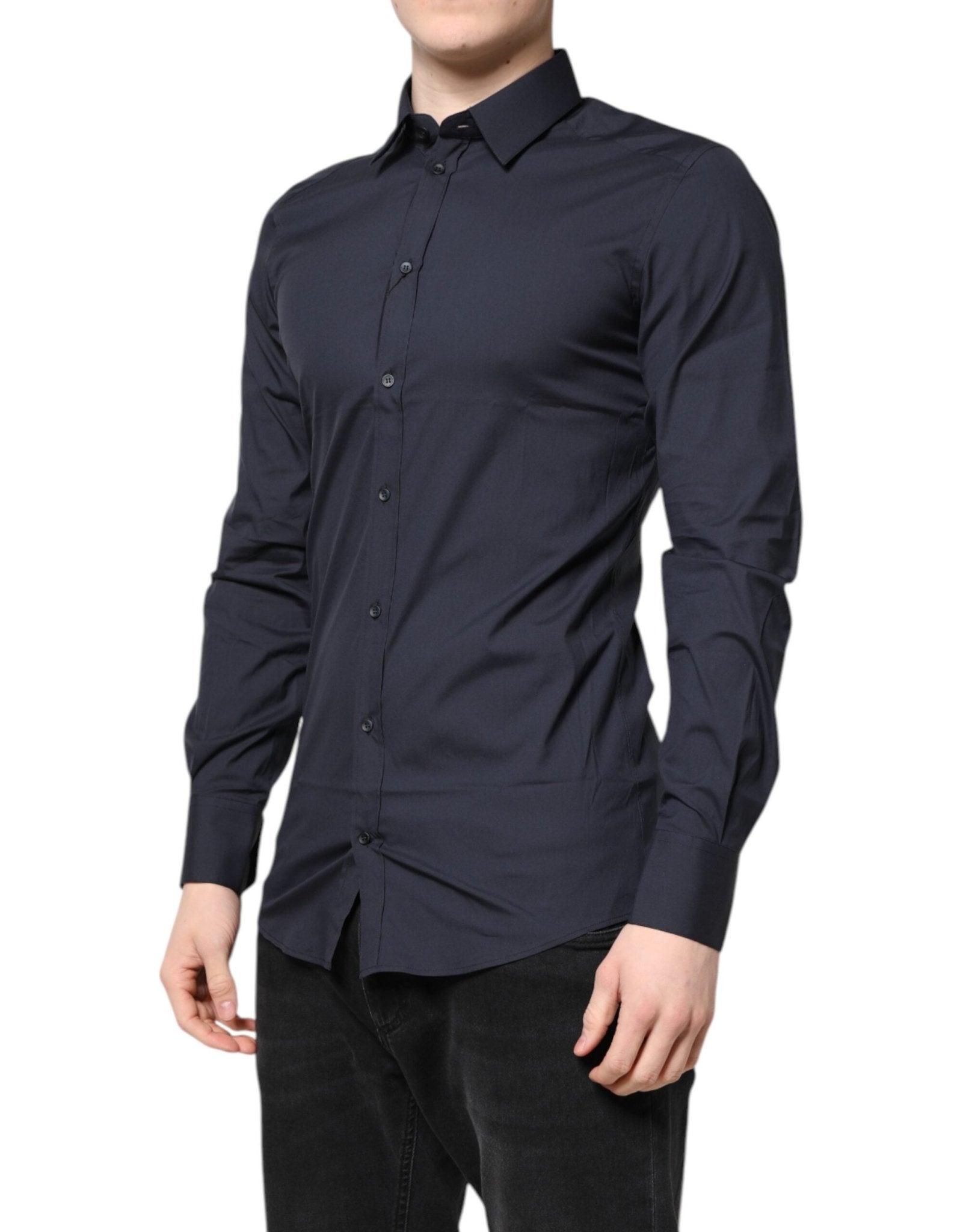 Dolce & Gabbana Dark Blue GOLD Cotton Dress Formal Shirt - RIMODA