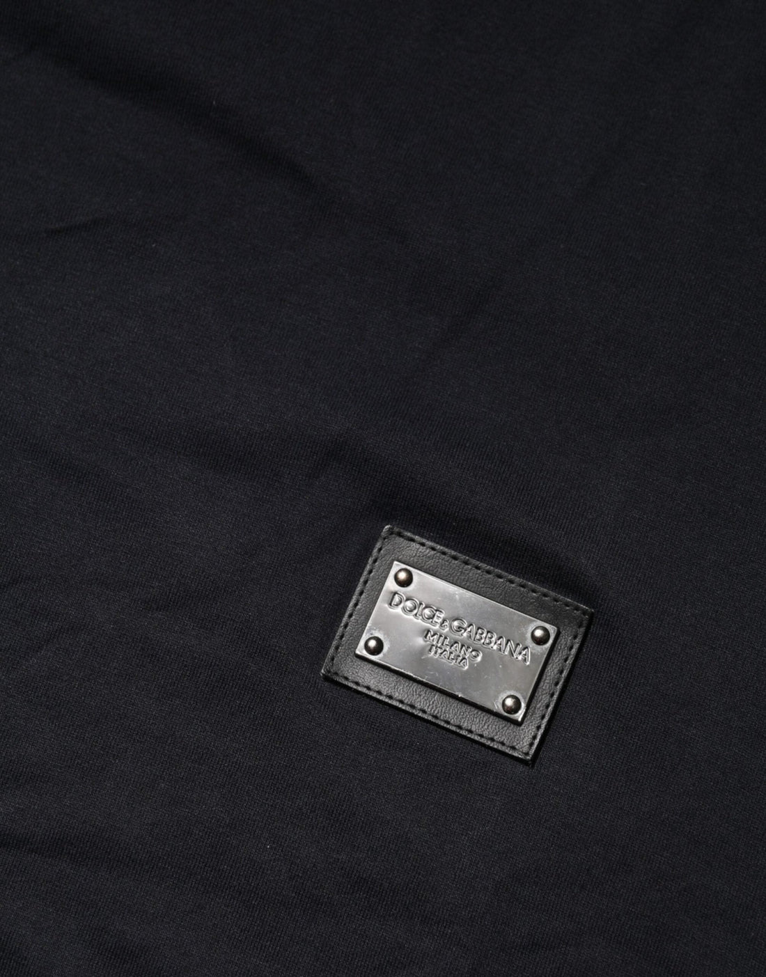 Dolce & Gabbana Dark Blue Logo Plaque Cotton Crewneck T-shirt - RIMODA