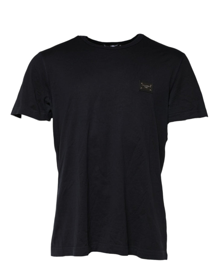 Dolce & Gabbana Dark Blue Logo Plaque Cotton Crewneck T-shirt - RIMODA