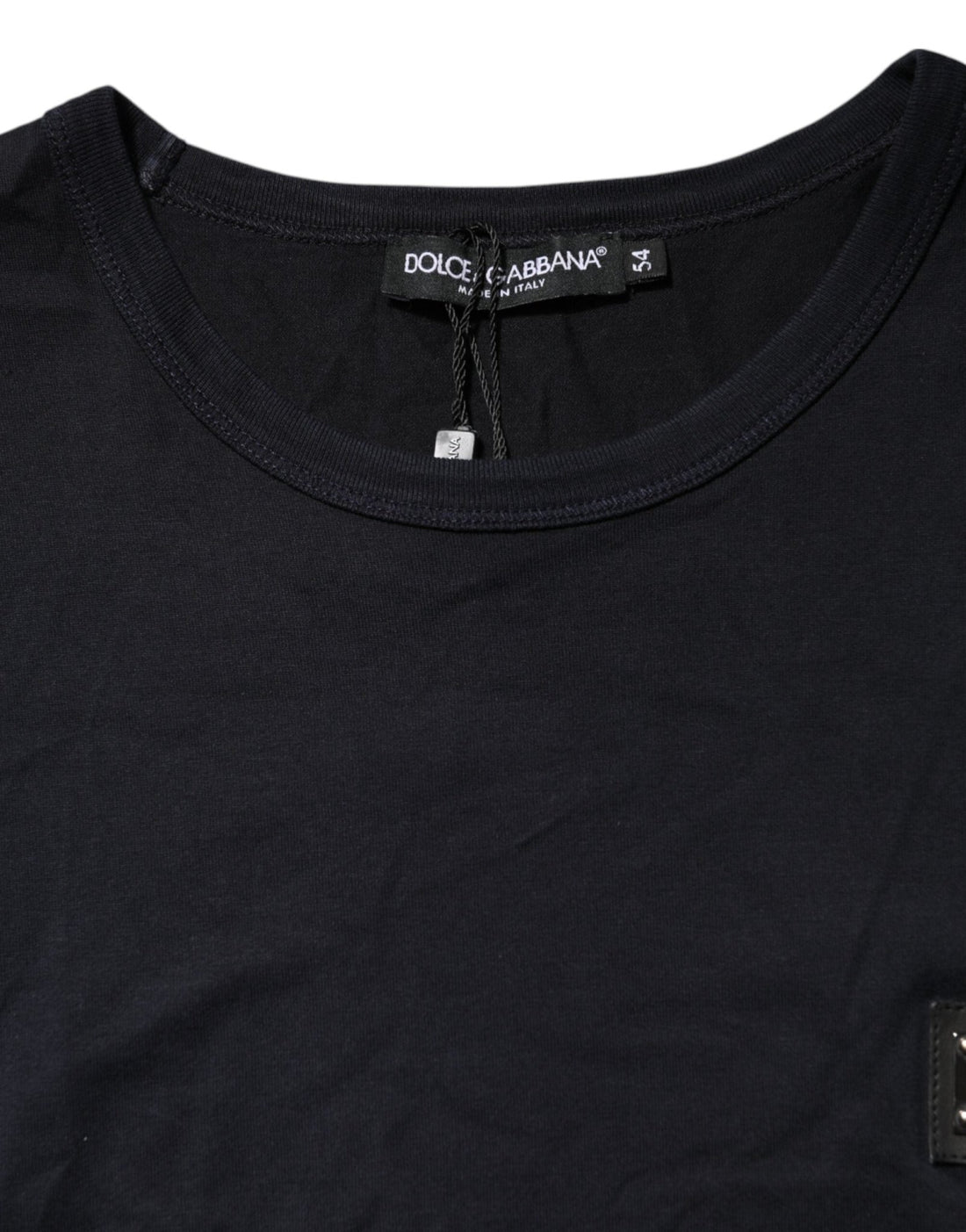 Dolce & Gabbana Dark Blue Logo Plaque Cotton Crewneck T-shirt - RIMODA