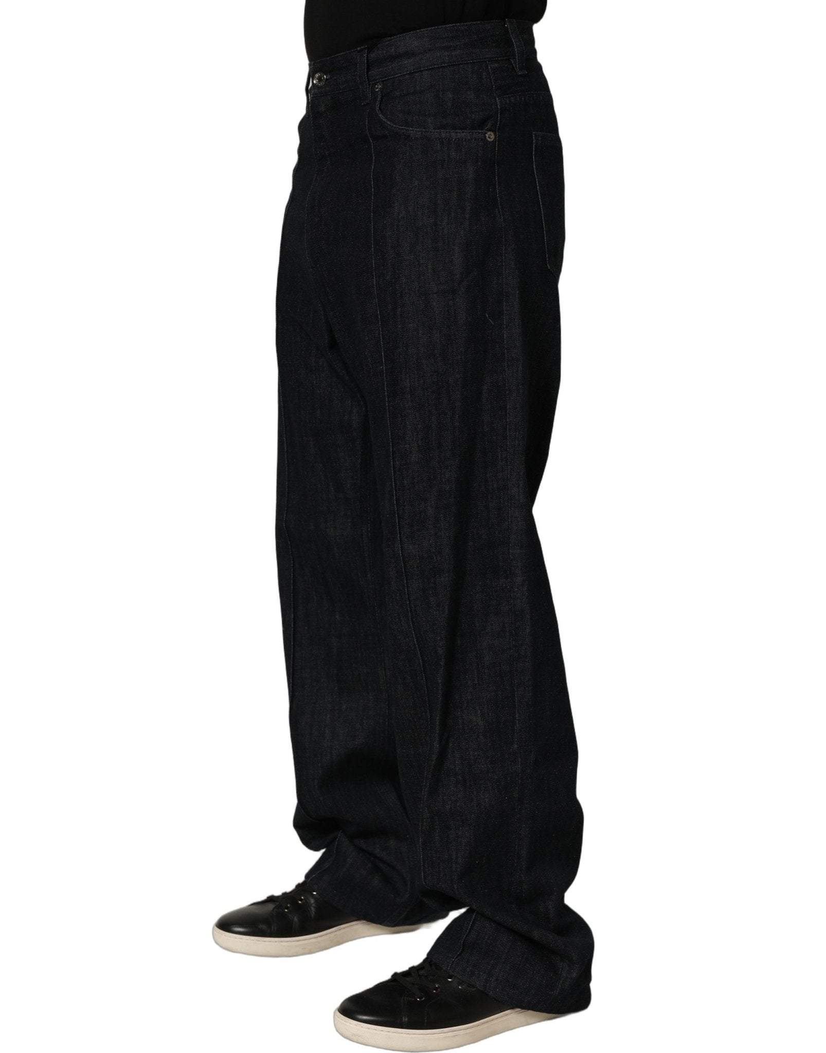 Dolce & Gabbana Dark Blue Relaxed Wide Leg Cotton Denim Jeans - RIMODA