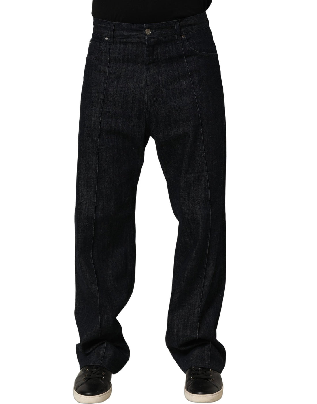 Dolce & Gabbana Dark Blue Relaxed Wide Leg Cotton Denim Jeans - RIMODA