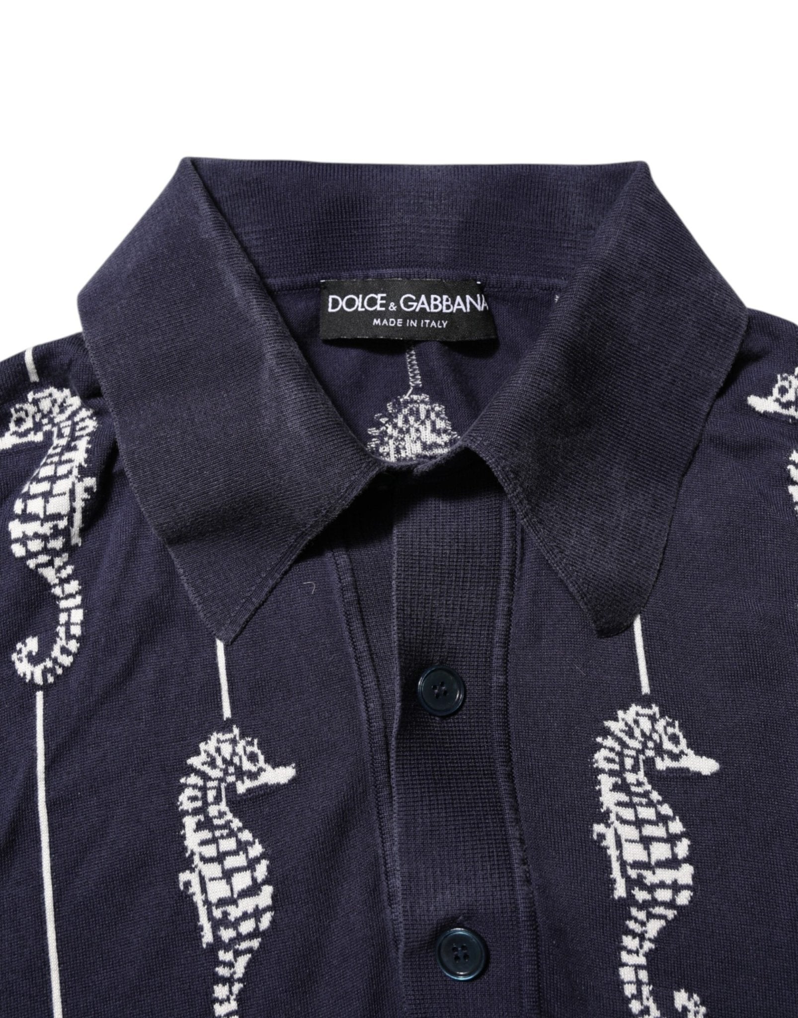 Dolce & Gabbana Dark Blue Sea Horse Collared Polo T-shirt - RIMODA