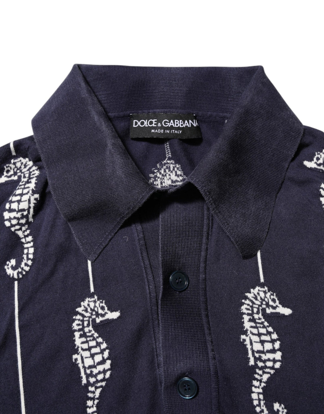 Dolce & Gabbana Dark Blue Sea Horse Collared Polo T-shirt - RIMODA
