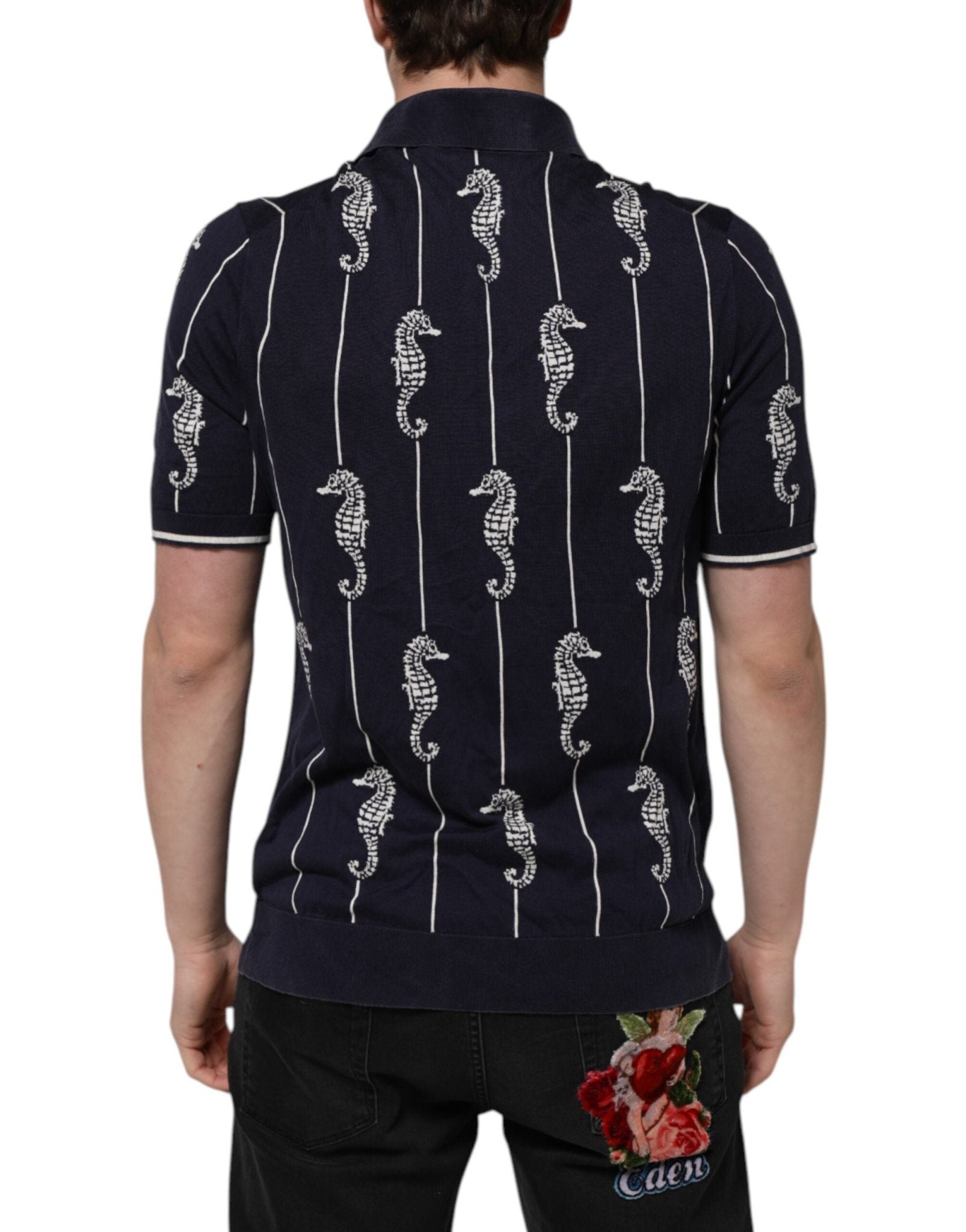 Dolce & Gabbana Dark Blue Sea Horse Collared Polo T-shirt - RIMODA