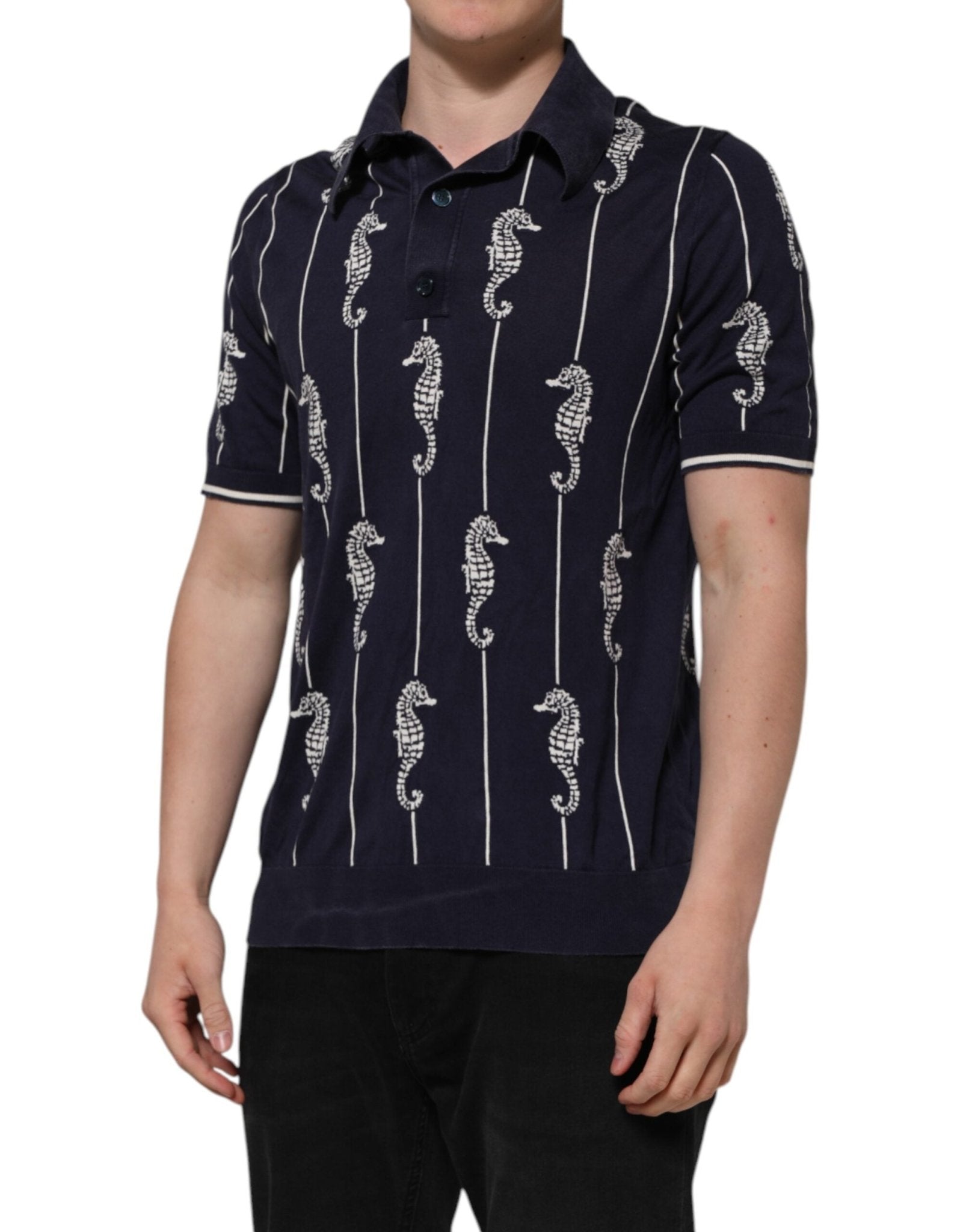 Dolce & Gabbana Dark Blue Sea Horse Collared Polo T-shirt - RIMODA