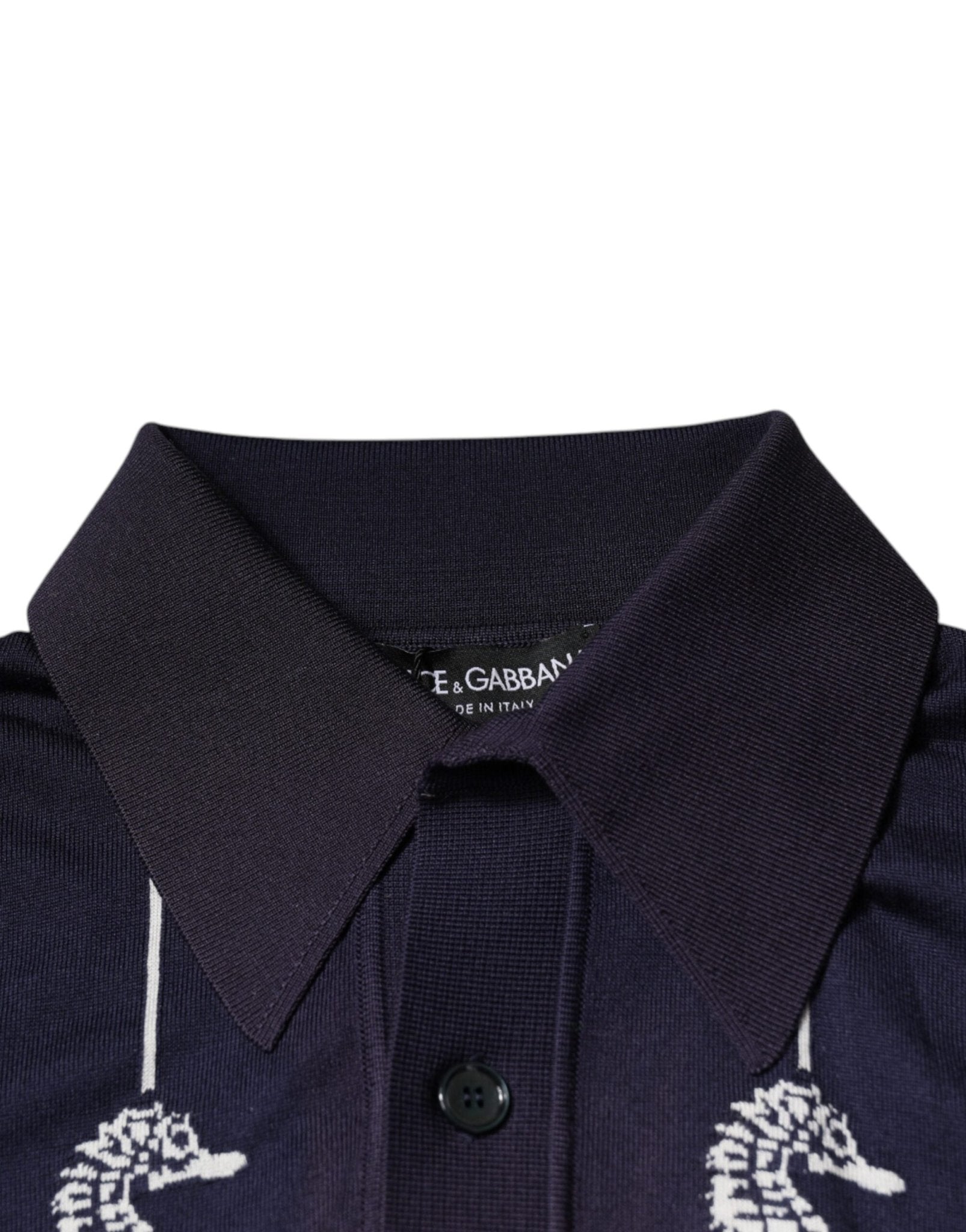 Dolce & Gabbana Dark Blue Sea Horse Collared Polo T-shirt - RIMODA