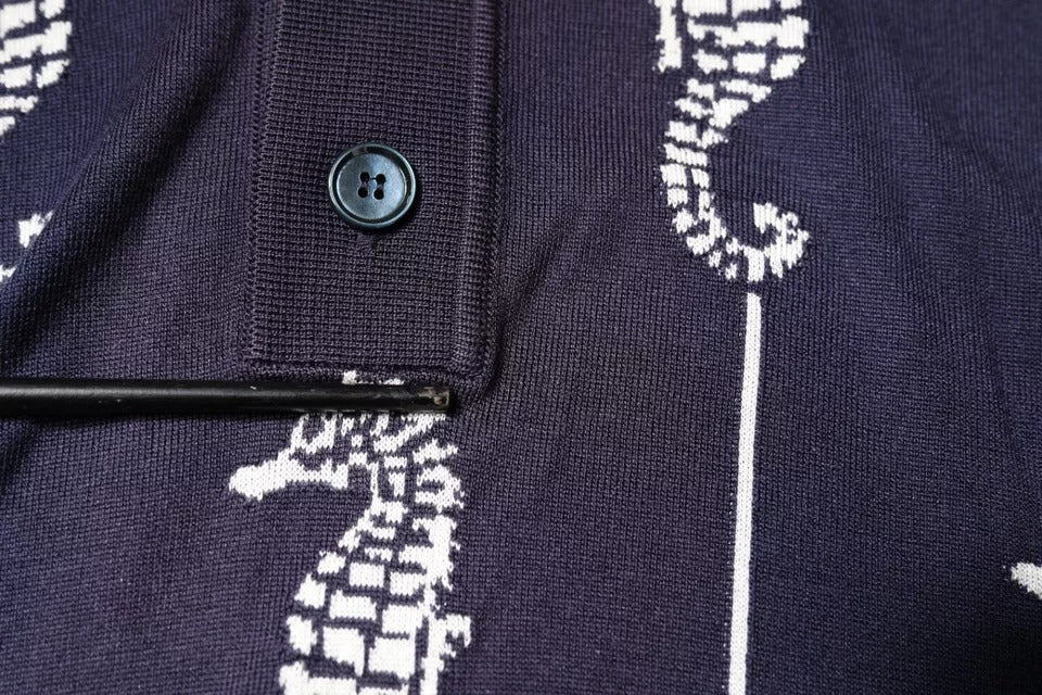 Dolce & Gabbana Dark Blue Sea Horse Collared Polo T-shirt - RIMODA
