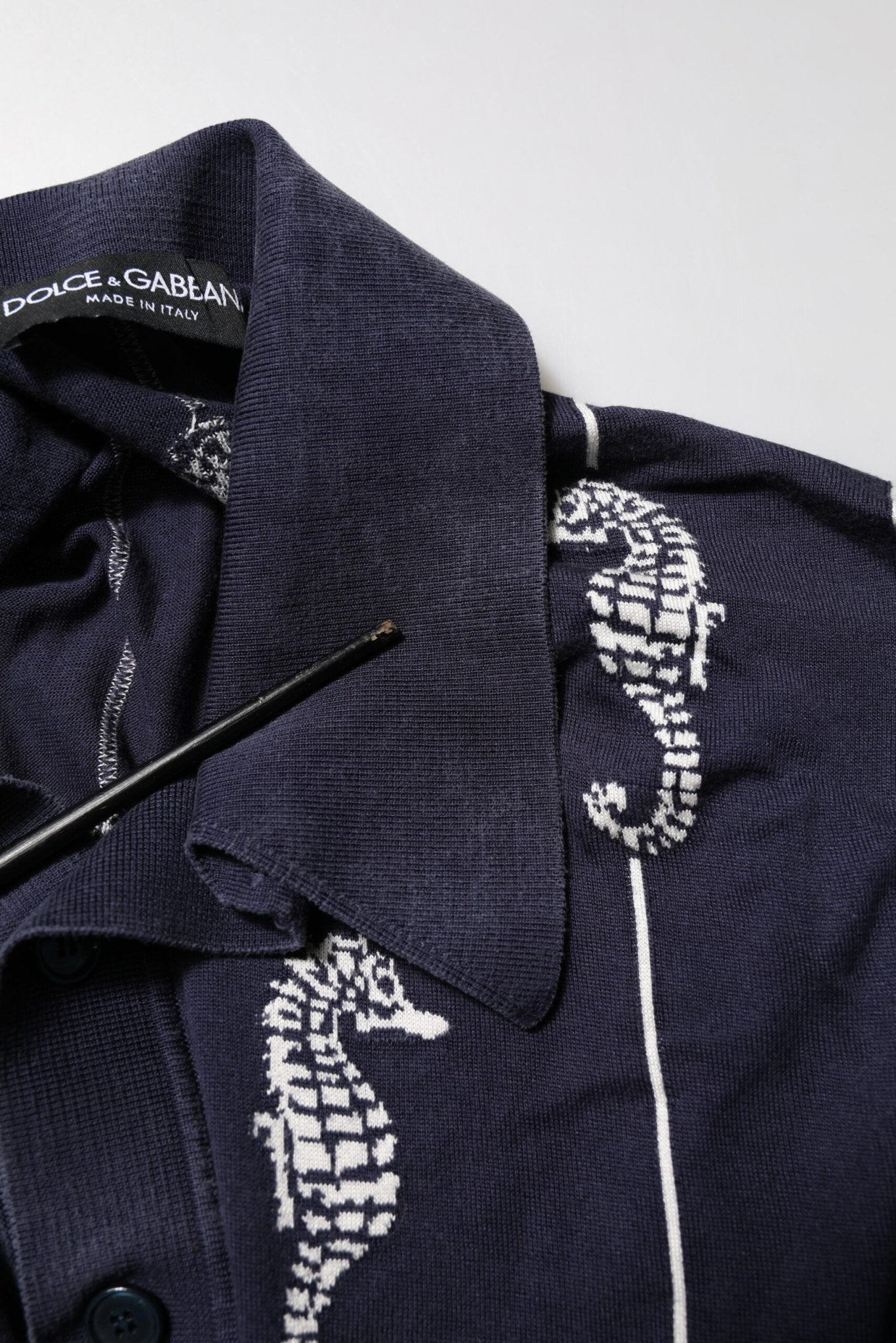 Dolce & Gabbana Dark Blue Sea Horse Collared Polo T-shirt - RIMODA
