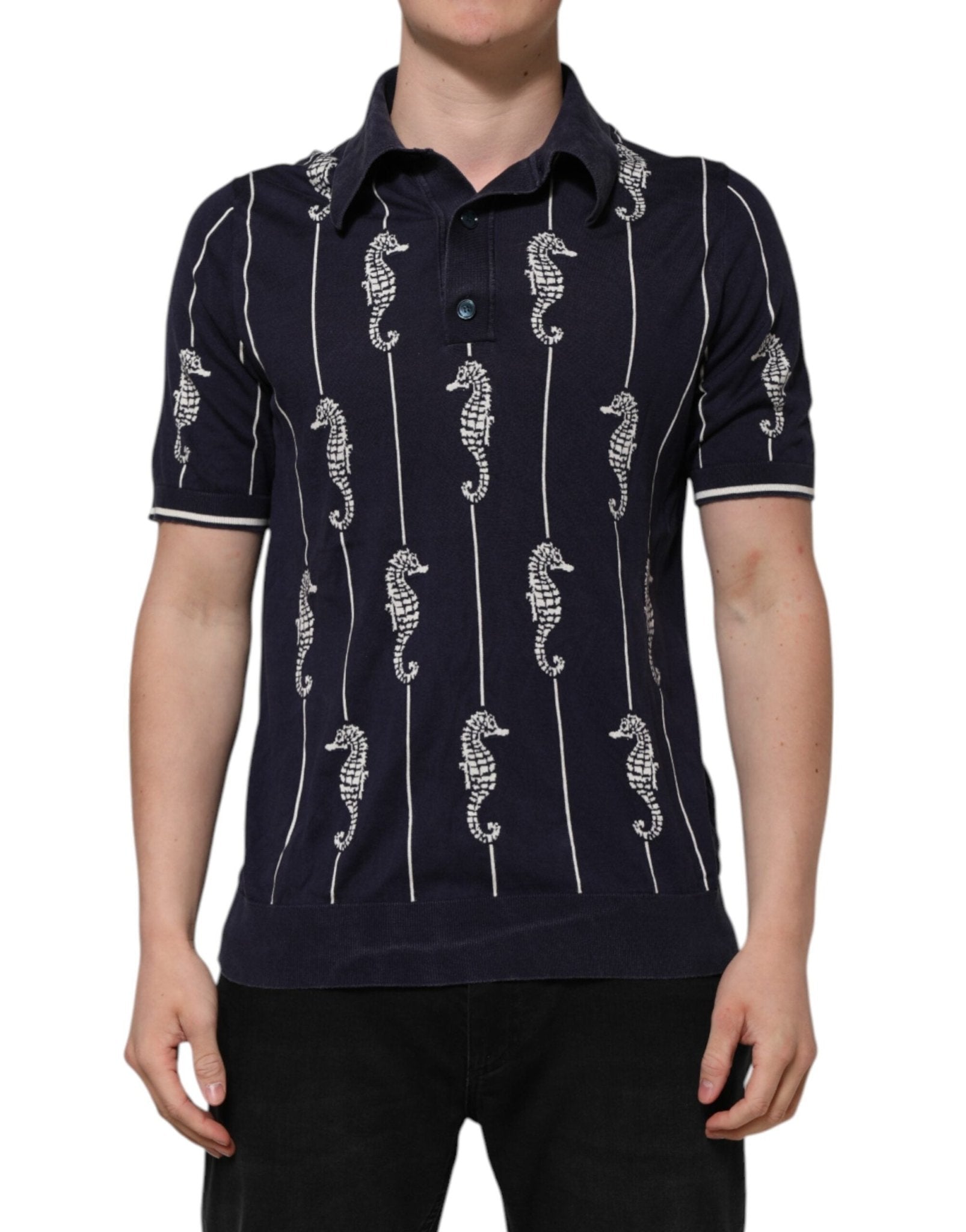 Dolce & Gabbana Dark Blue Sea Horse Collared Polo T-shirt - RIMODA