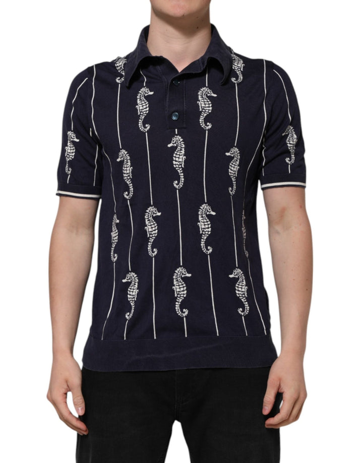 Dolce & Gabbana Dark Blue Sea Horse Collared Polo T-shirt - RIMODA