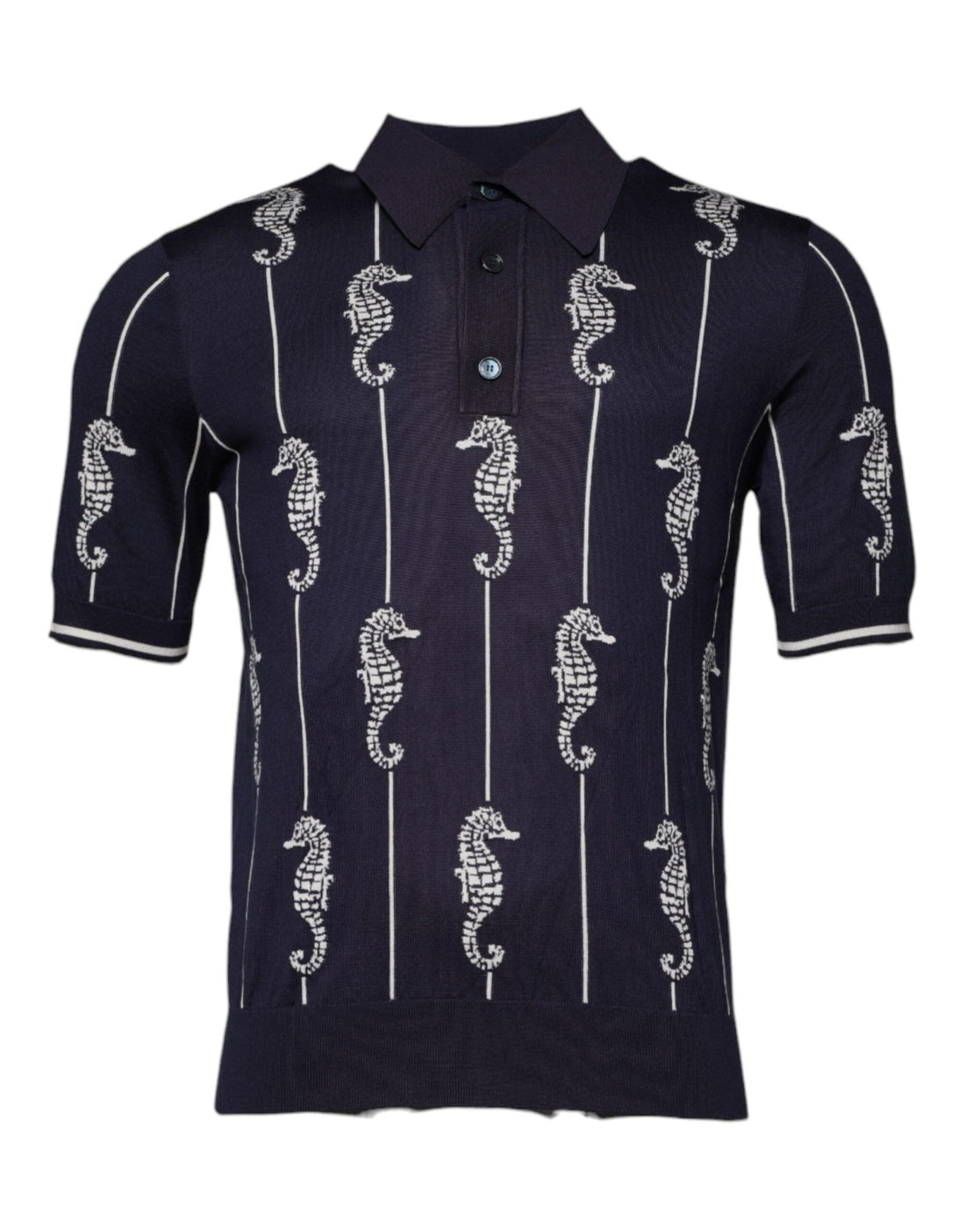 Dolce & Gabbana Dark Blue Sea Horse Collared Polo T-shirt - RIMODA