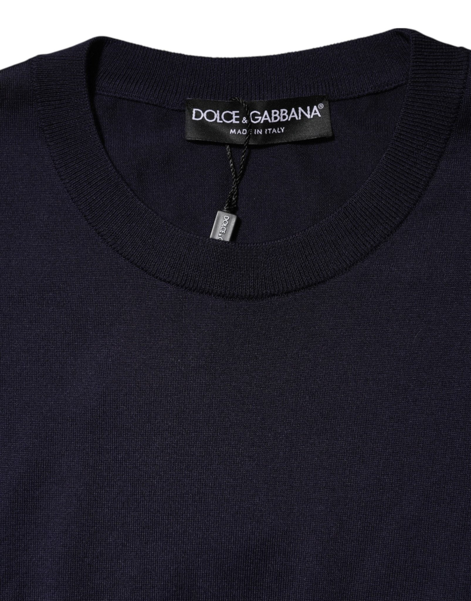 Dolce & Gabbana Dark Blue Silk Crew Neck Short Sleeves T-shirt - RIMODA