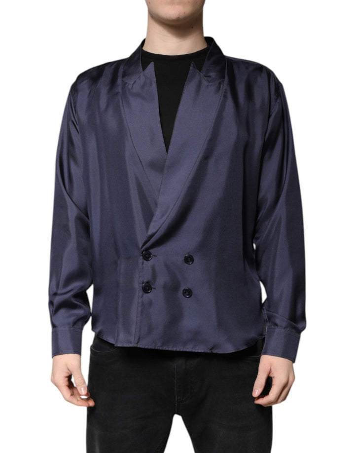 Dolce & Gabbana Dark Blue Silk Double Breasted Shirt - RIMODA