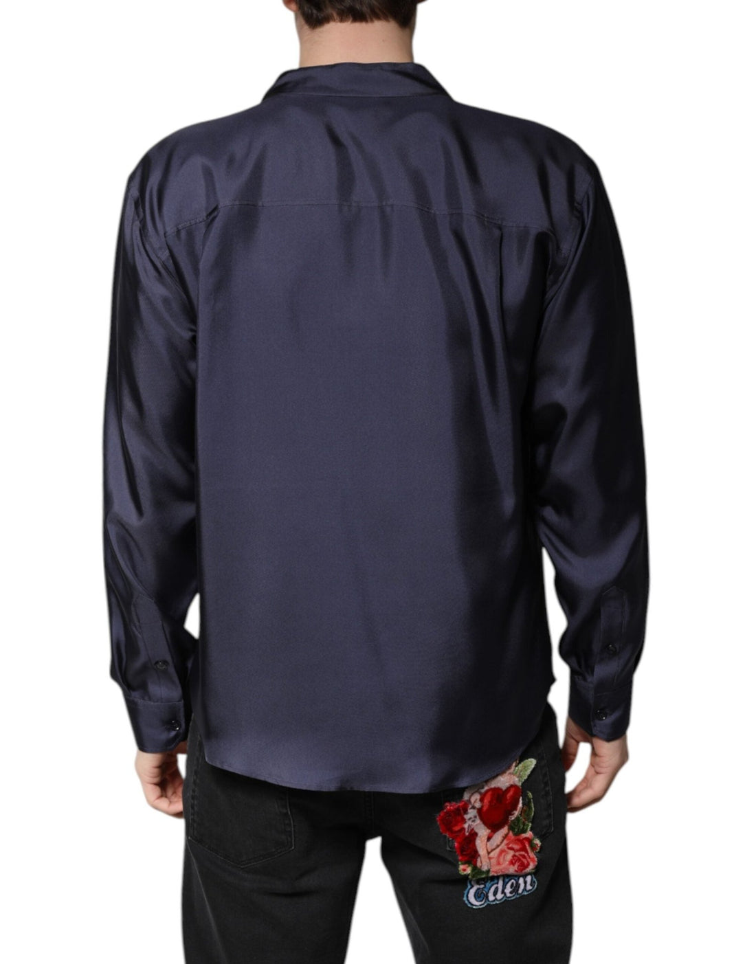 Dolce & Gabbana Dark Blue Silk Double Breasted Shirt - RIMODA