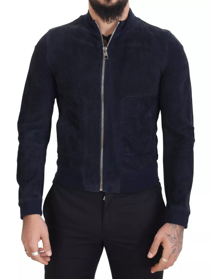 Dolce & Gabbana Dark Blue Suede Lambskin Blouson Jacket - RIMODA