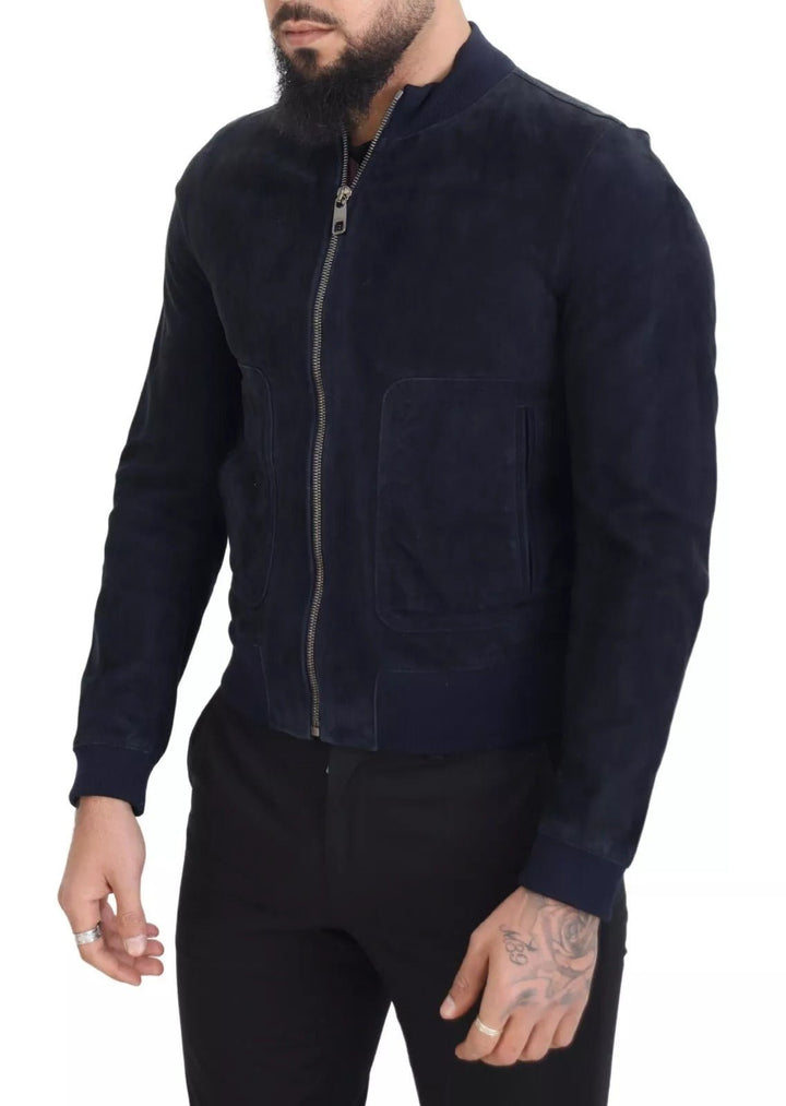 Dolce & Gabbana Dark Blue Suede Lambskin Blouson Jacket - RIMODA