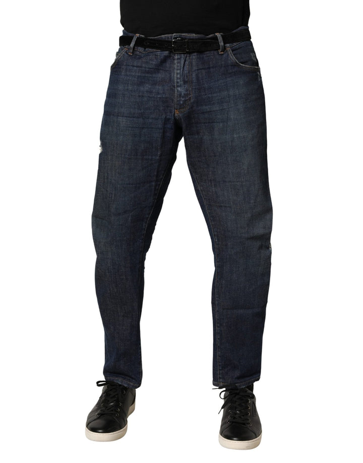 Dolce & Gabbana Dark Blue Washed Skinny Cotton Denim Jeans - RIMODA