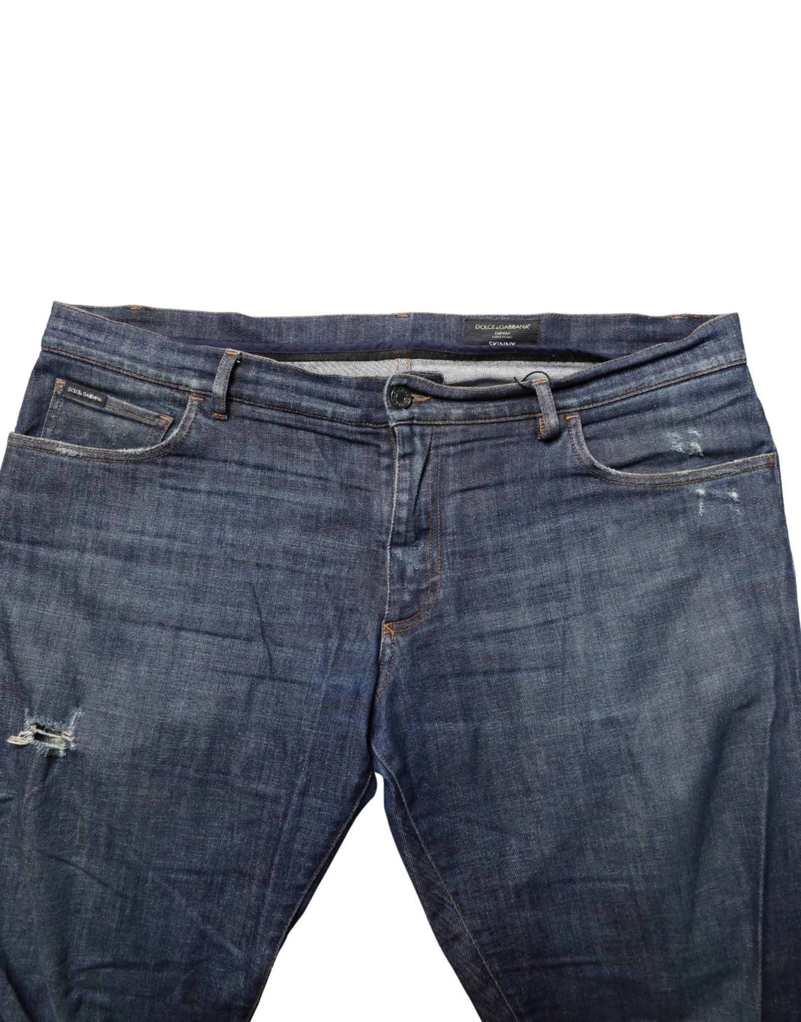 Dolce & Gabbana Dark Blue Washed Skinny Cotton Denim Jeans - RIMODA