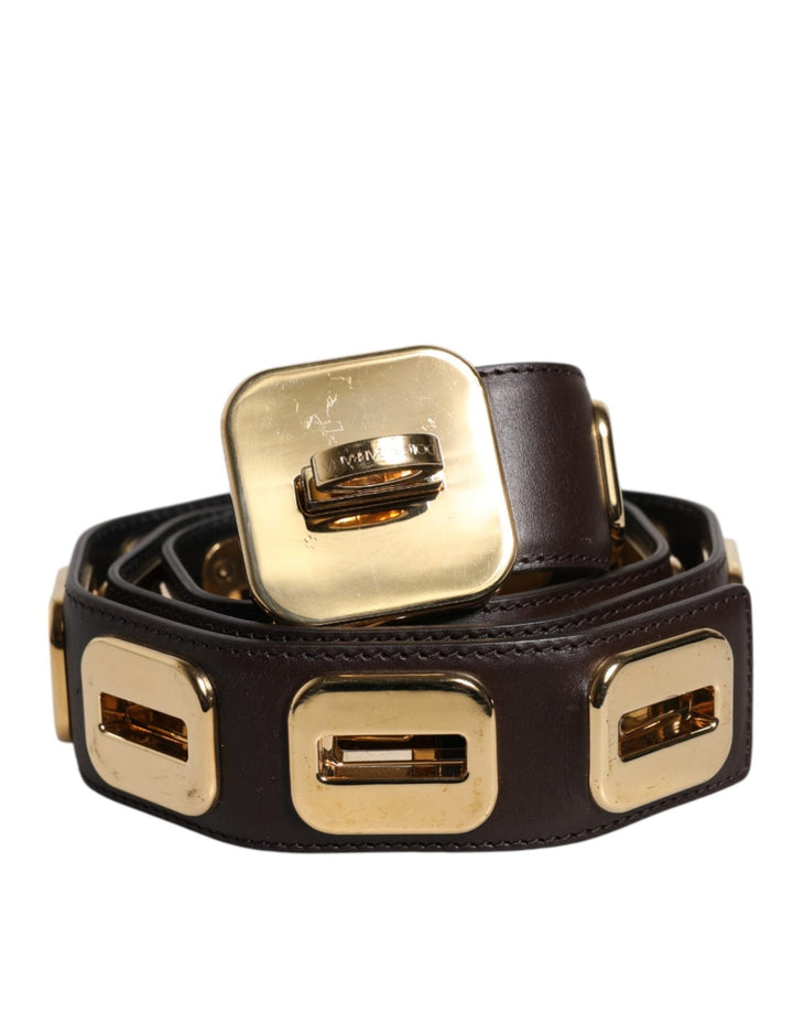 Dolce & Gabbana Dark Brown Leather Gold Rotating Buckle Belt - RIMODA