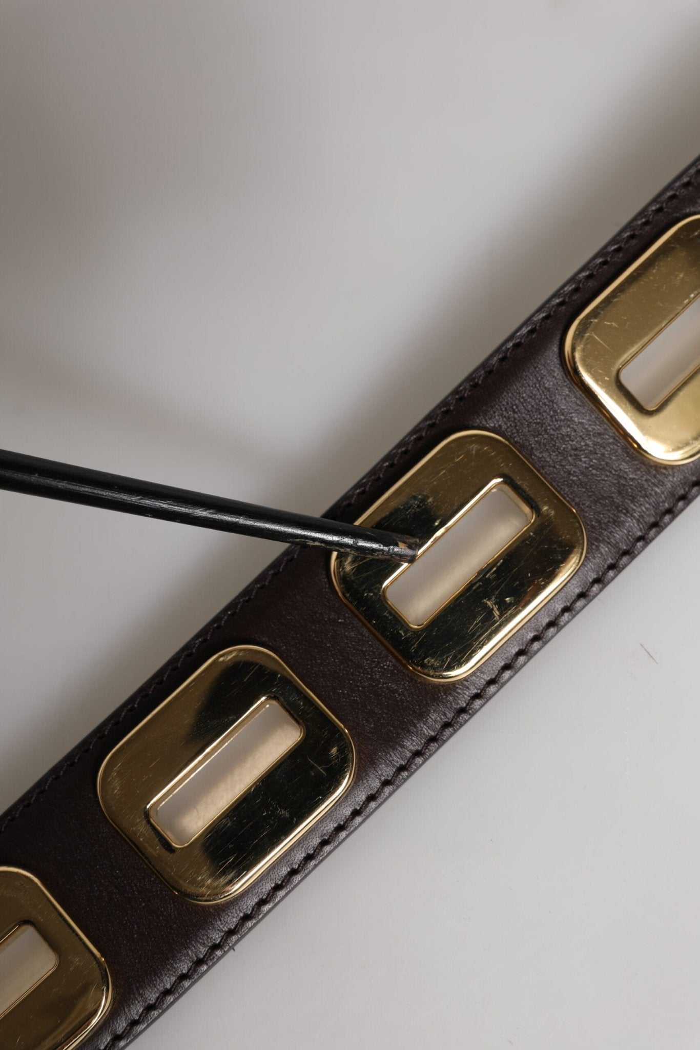 Dolce & Gabbana Dark Brown Leather Gold Rotating Buckle Belt - RIMODA