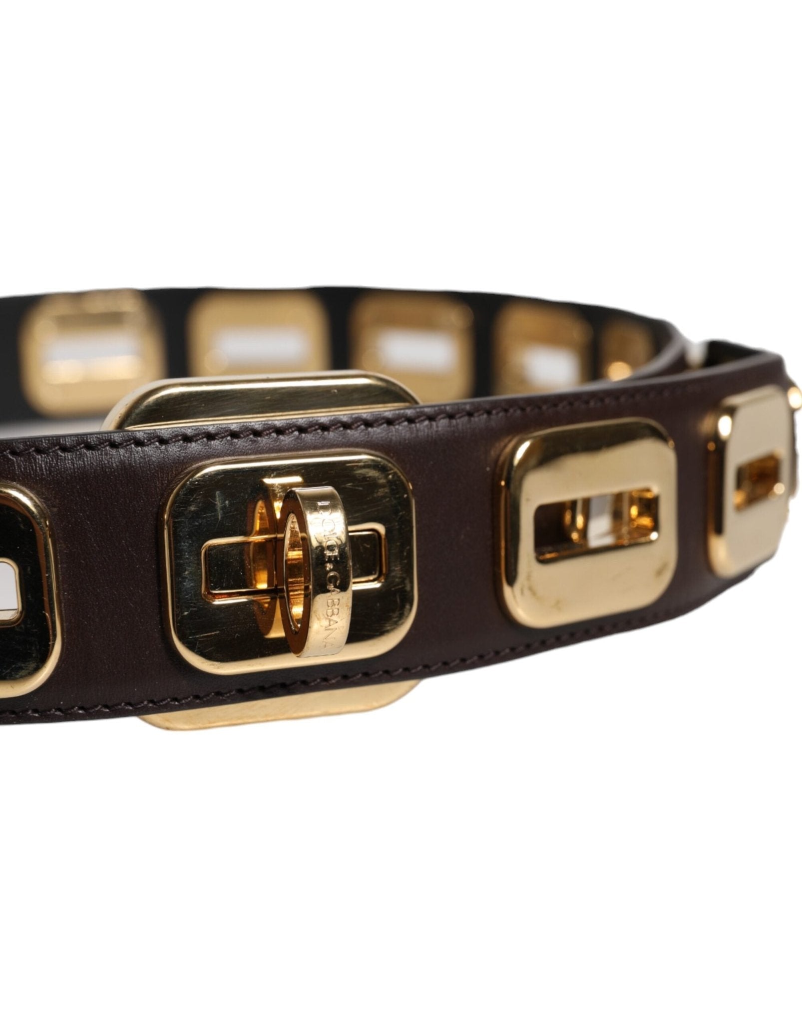 Dolce & Gabbana Dark Brown Leather Gold Rotating Buckle Belt - RIMODA